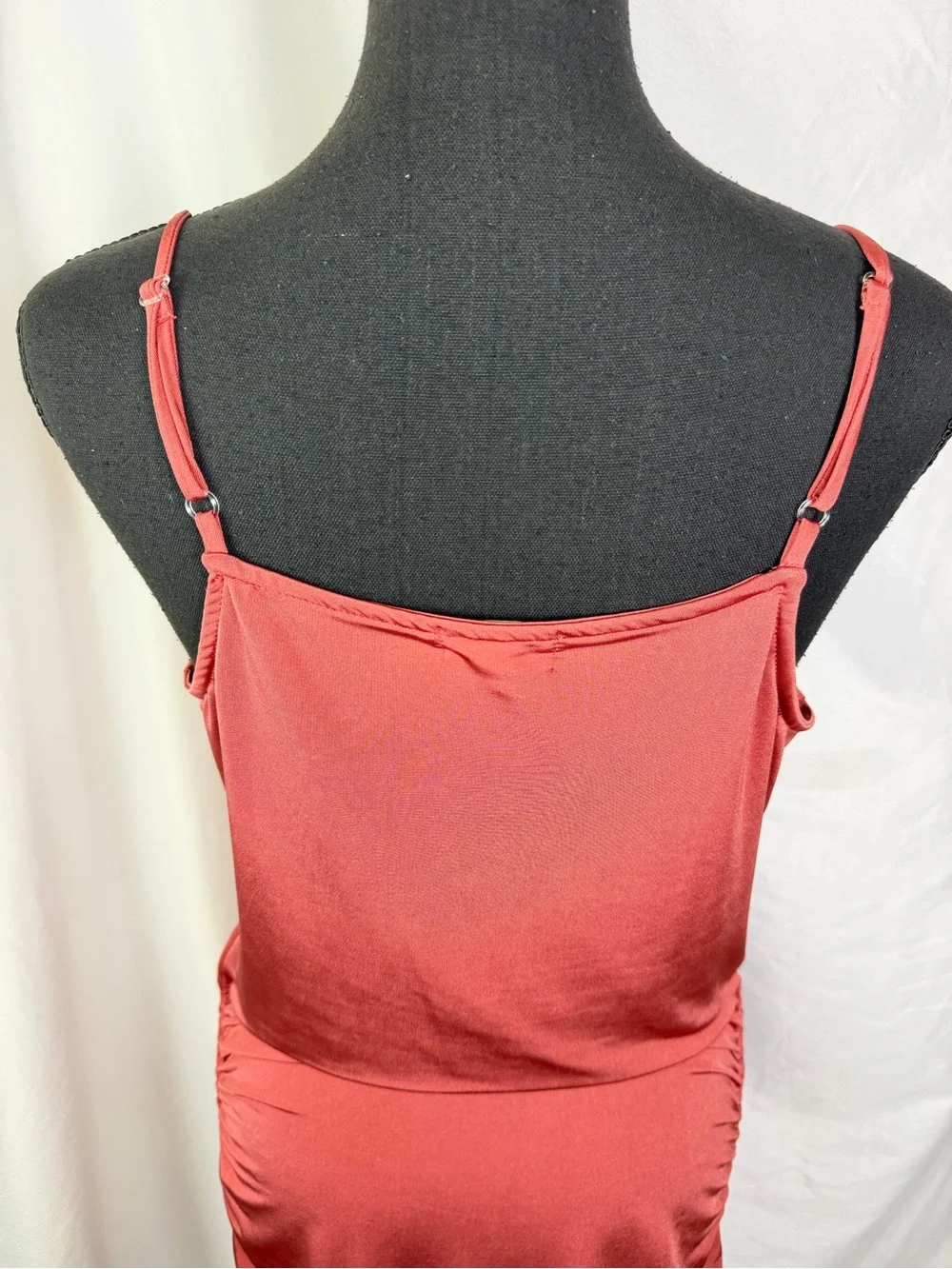 Open Edit Ruched Cowl Neck Midi Dress Coral Pink Bodycon Slip Dress M